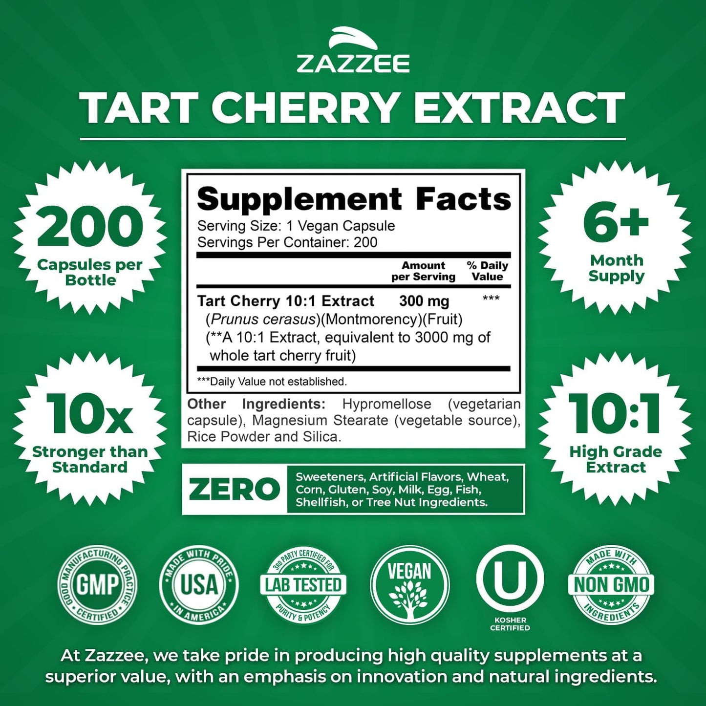 Zazzee Tart Cherry 10:1 Extract, 200 Vegan Capsules, 6+ Month Supply | Montmorency Cherry, Certified Kosher, Joint & Uric Acid Support, Antioxidant Support Formula, Non-GMO, Made in the USA Gsupps Australia