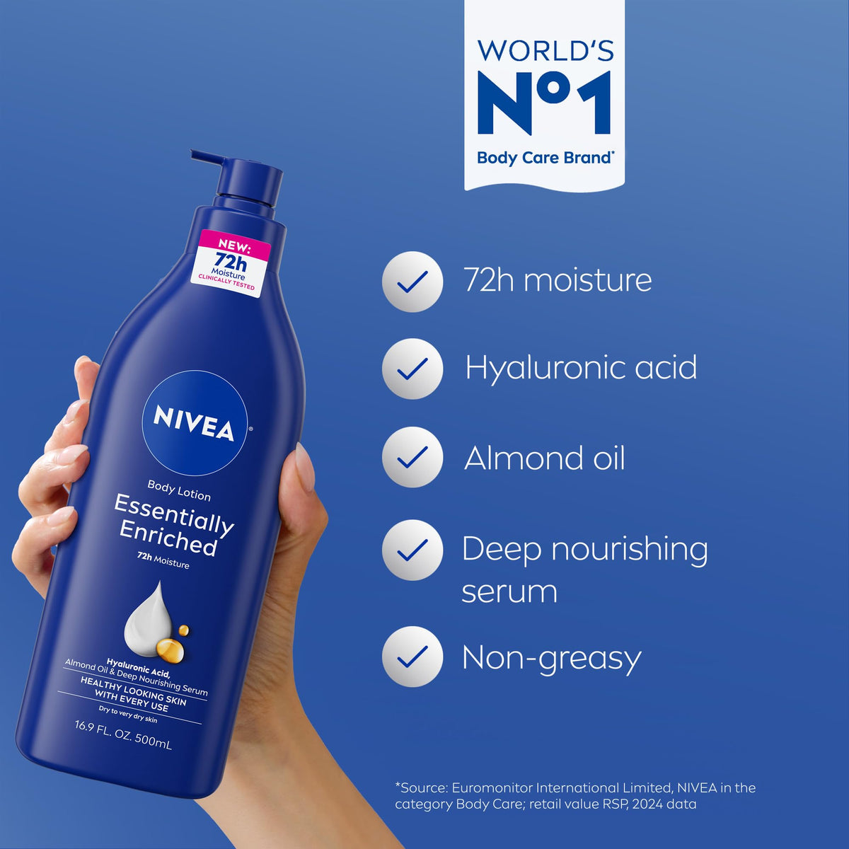 NIVEA Essentially Enriched Body Lotion, Very Dry Skin, Almond Oil, 16.9 Oz NIVEA