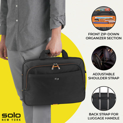 Solo New York Briefcase - 13.3" Laptop Carrying Bag for Women & Men, Brief for Travel & Work - Ace Slim, Black & Orange Gsupps Australia