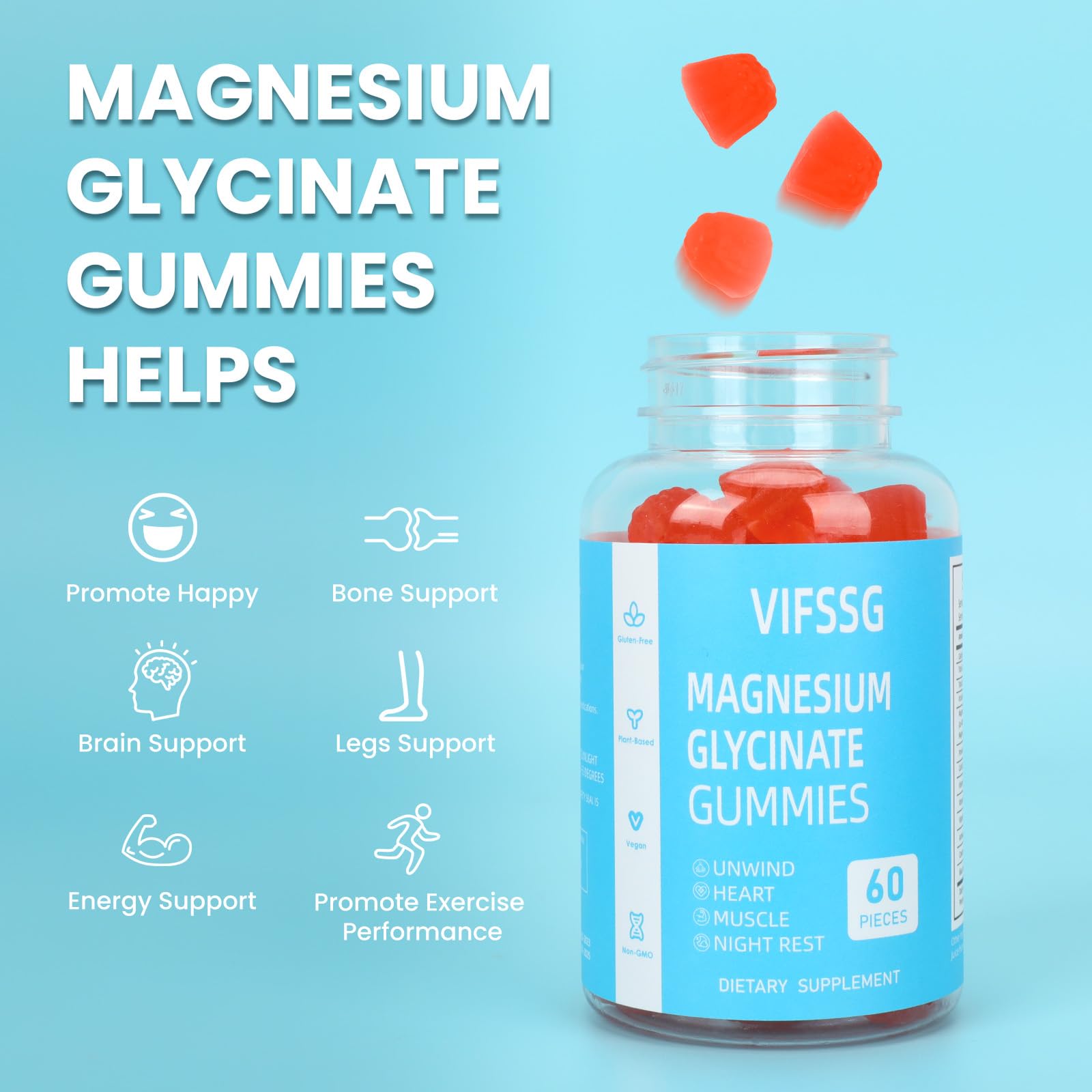 Magnesium Glycinate Gummies 400mg, Sugar Free Gummies with Magnesium L-Threonate 200mg - Magnesium Supplement Chewable Gummies for Women & Men Vegan, Organic Gummies 60 Count VIFSSG buy australia supplements