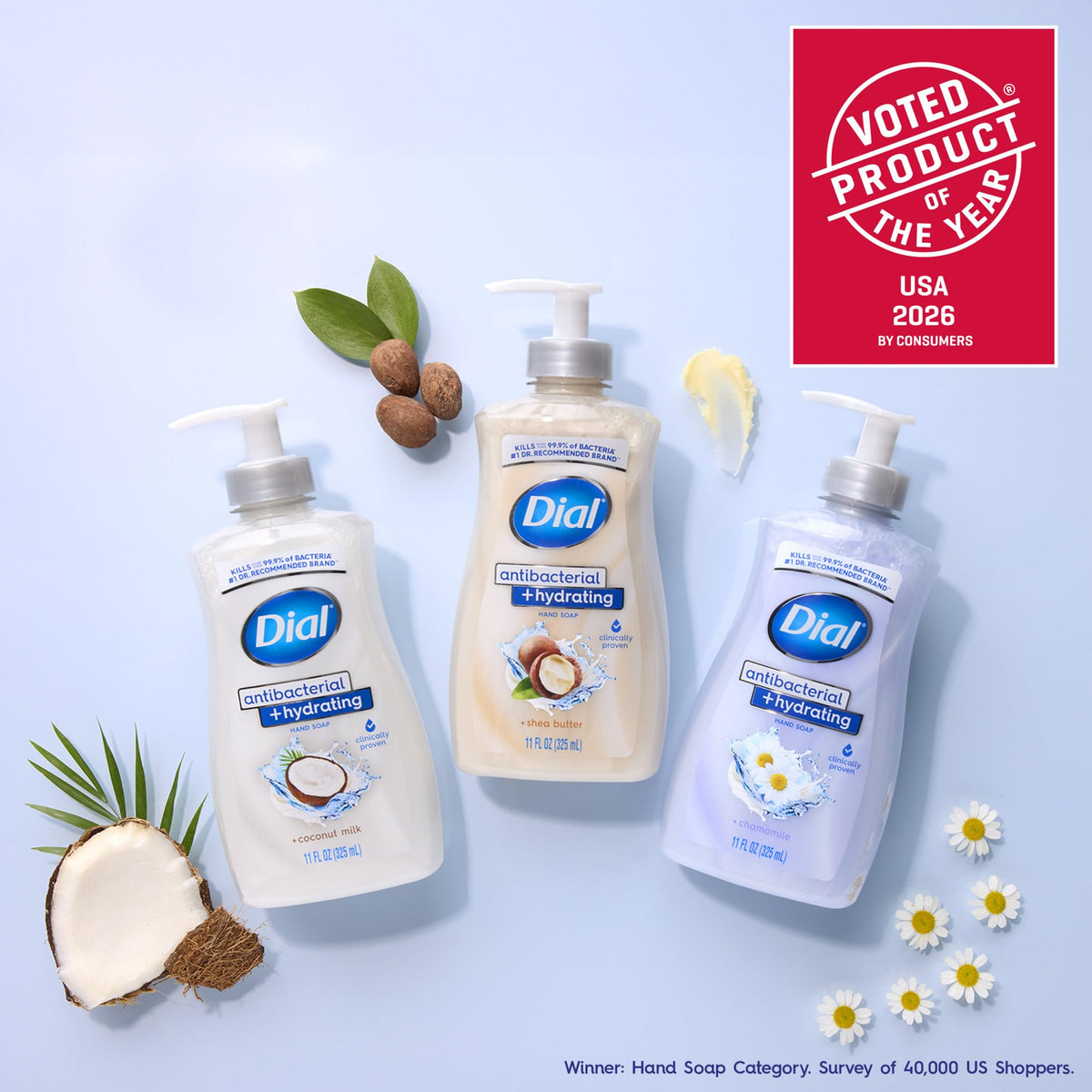 Dial Antibacterial Hydrating Liquid Hand Soap, Coconut Milk, 11oz, 4-Pack Dial