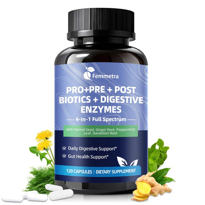 Ultra Probiotics for Women Men 200 Billion CFU - 36 Strains 14 Digestive Enzymes, 4 Anti-Bloat Herbs, 3 Prebiotic Fibers & 4 Postbiotics, Gut, Digestive, Regularity Femmetra
