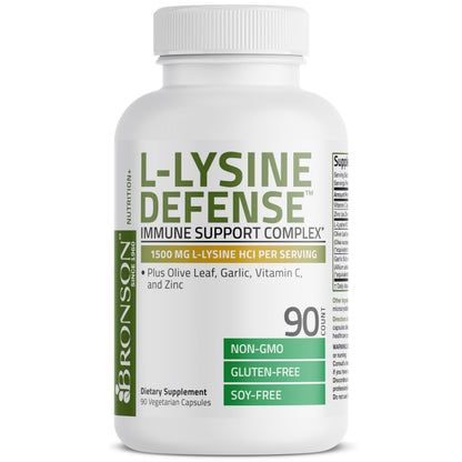 Bronson L-Lysine Defense Immune Support Complex 1500 MG L-Lysine Plus Olive Leaf, Garlic, Vitamin C and Zinc Bronson