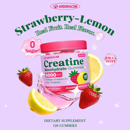 Creatine for Women, Creatine Monohydrate Gummies with Collagen, Vitamin D3 & Calcium for Muscles, Booty & Energy, Flavored Sugar Free Creatine Gummies Post ARDORACON