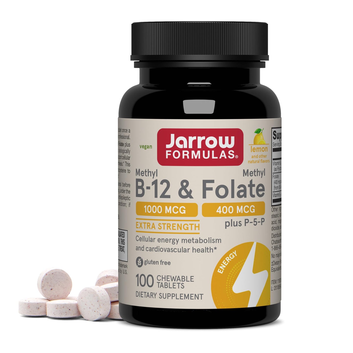 Jarrow Formulas Methyl B-12 & Methyl Folate, Bioactive Vitamin B9 & Vitamin B12 Supplement, Supports Cellular Energy Production, Healthy Brain Function & Metabolism Jarrow Formulas
