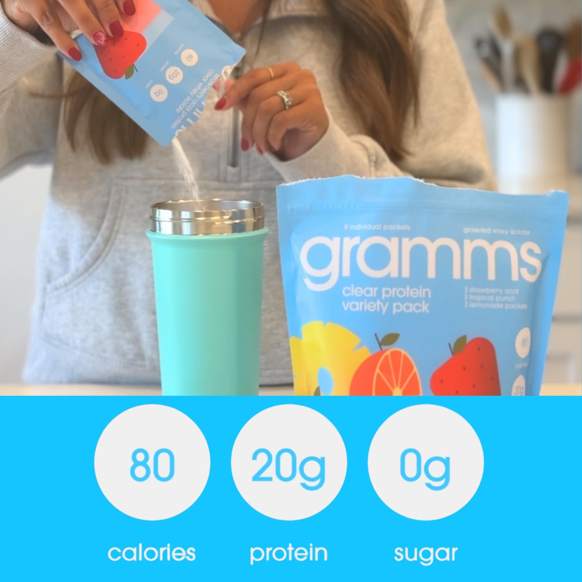 GRAMMS Clear Protein Powder Packets 20G Protein Sample Packets Variety Flavors for Women & Men | Lactose Free, Grass-Fed Whey Isolate, Gluten Free, Zero Sugar, Gut Friendly, Non-Bloating(9 Pack) GRAMMS buy australia supplements