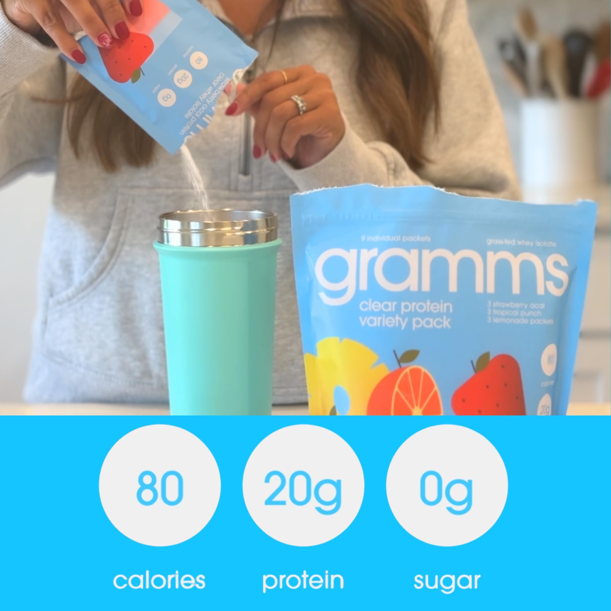 GRAMMS Clear Protein Powder Packets 20G Protein Sample Packets Variety Flavors for Women & Men | Lactose Free, Grass-Fed Whey Isolate, Gluten Free, Zero Sugar, Gut Friendly, Non-Bloating(9 Pack) GRAMMS buy australia supplements