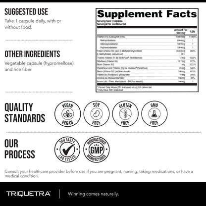BioActive Vitamin B Complex - Blood Stream Ready, Methylated B Complex - Featuring Methylfolate, 3 BioActive Forms of B12, BenfoPure® B1 & Pantesin Triquetra Health
