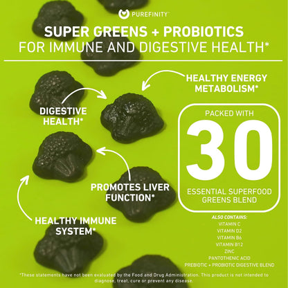 PUREFINITY Fiber + Super Greens Gummies Bundle (Inulin FOS Prebiotic Fiber Gummies + Super Greens Gummies – Daily Supergreens with Spirulina, Alfalfa, Spinach, Broccoli, Beet Root, Acai)