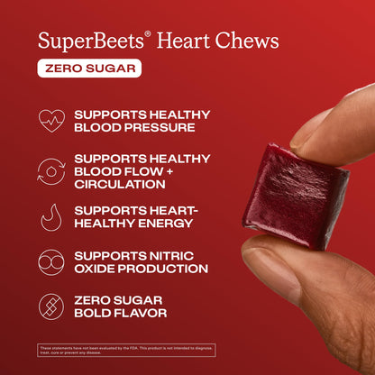 Humann SuperBeets Heart Chews Zero Sugar, Beet Root Supplement, Energy, Nitric Oxide and Blood Pressure Support, Grape Seed Extract & Non-GMO Humann