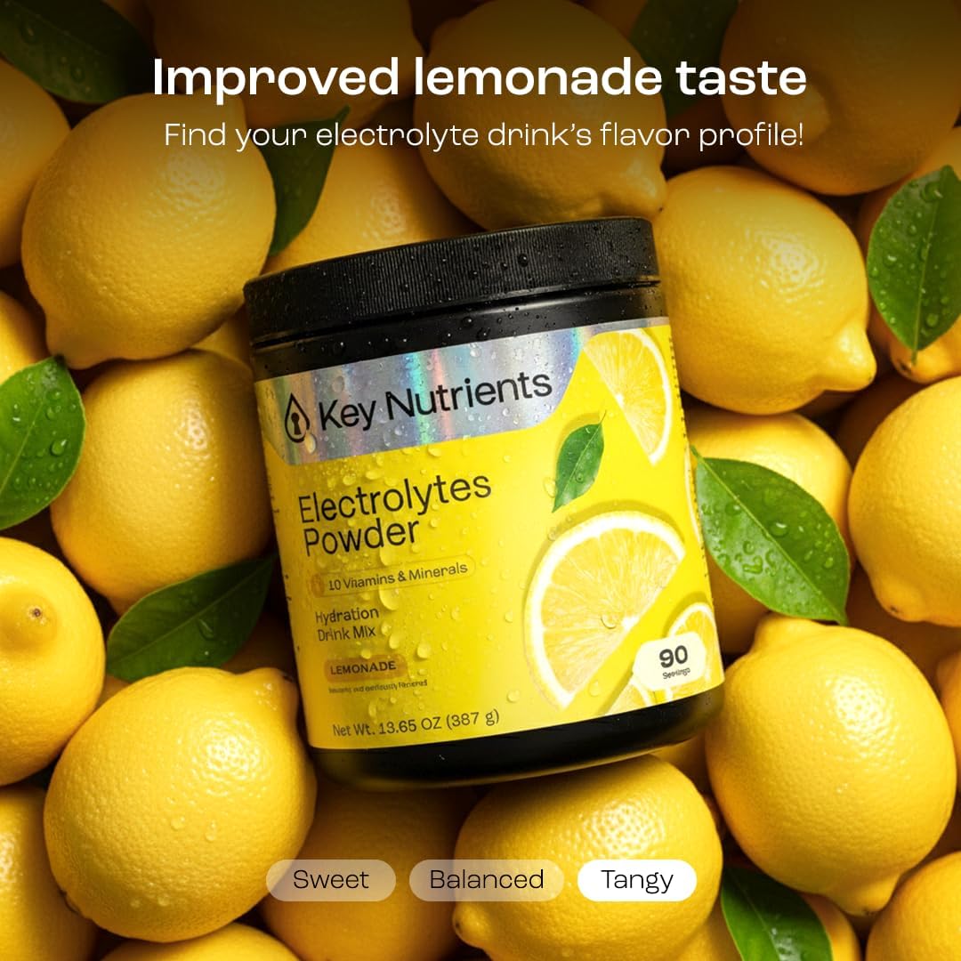 KEY NUTRIENTS Multivitamin Electrolytes Powder No Sugar - Refreshing Lemonade Electrolyte Powder - Sodium & Energy Supplement - Hydration Powder KEY NUTRIENTS