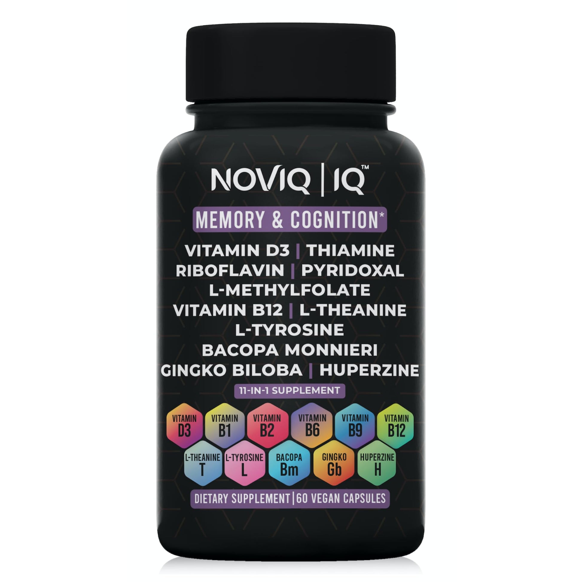 11-in-1 Nootropic Supplement: Supports Memory & Cognition - 100mg Ginkgo 150mg Bacopa 300mcg Huperzine 200mg L-Theanine 150mg L-Tyrosine & Bioactive B-Complex w/ 5-MTHF - 1,100mg+ Serving - 60 Count NOVIQ buy australia supplements