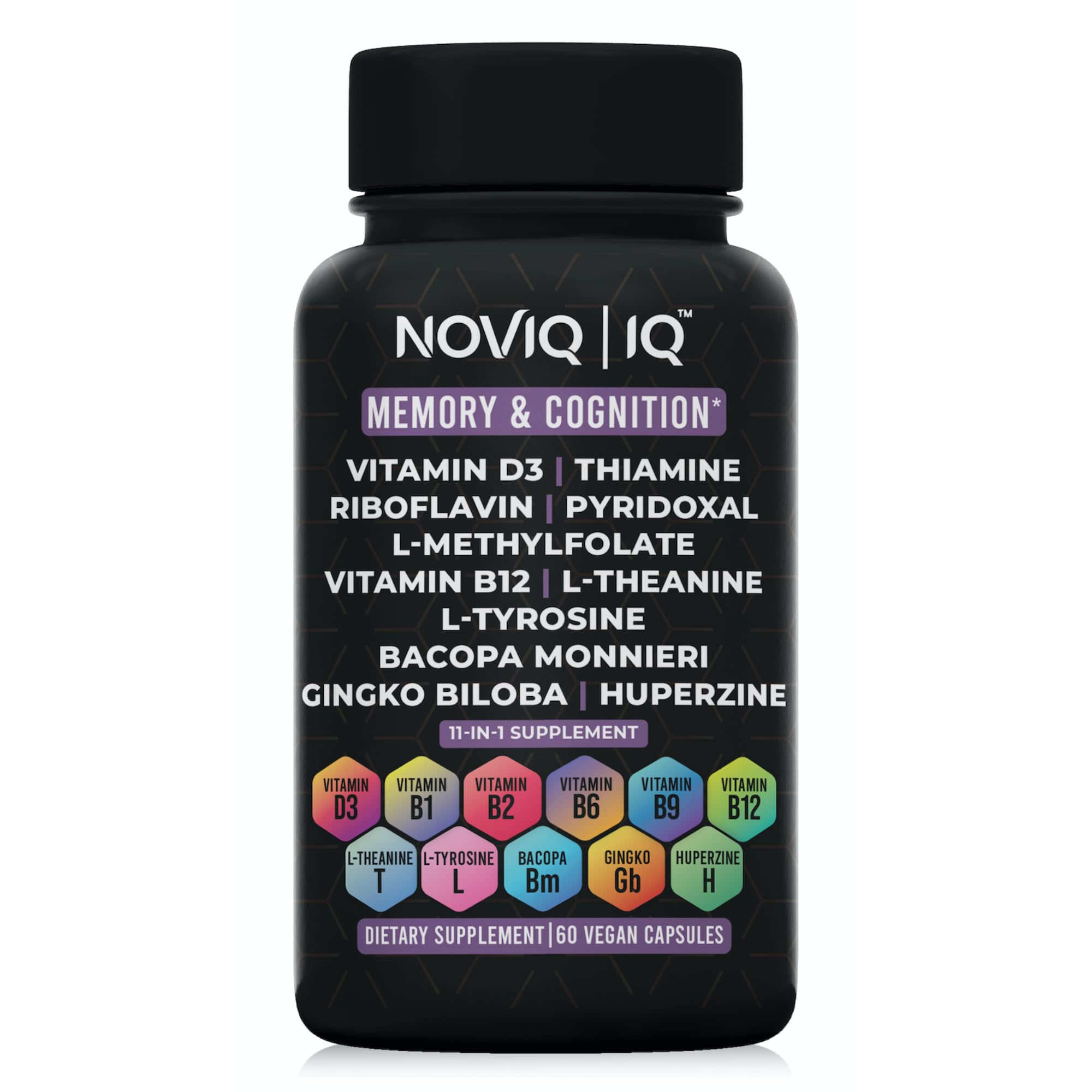 11-in-1 Nootropic Supplement: Supports Memory & Cognition - 100mg Ginkgo 150mg Bacopa 300mcg Huperzine 200mg L-Theanine 150mg L-Tyrosine & Bioactive B-Complex w/ 5-MTHF - 1,100mg+ Serving - 60 Count NOVIQ buy australia supplements