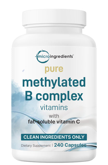 Micro Ingredients Pure Methylated B Complex, 240 Capsules | 11-in-1 Formula with Methylfolate, B12, Thiamin, Inositol, Choline, & Fat Soluble Vitamin C Micro Ingredients
