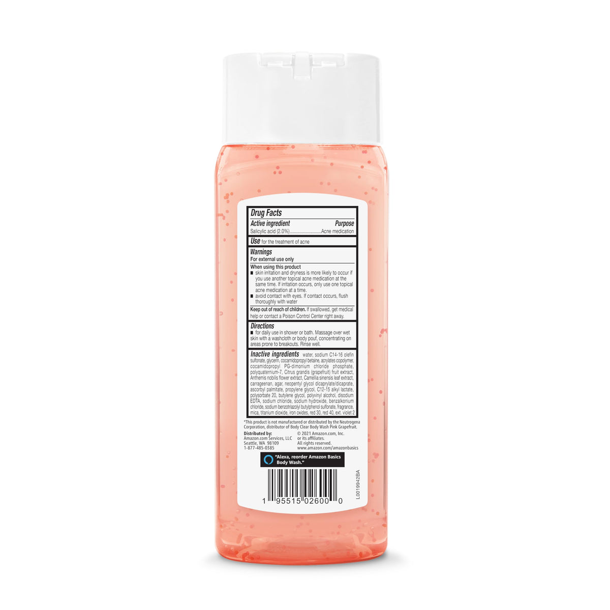 Amazon Basics Clarifying Pink Grapefruit Body Wash, 2% Salicylic Acid Acne Treatment, Dermatologist Tested, 8.5 Fluid Ounces, Pack of 1 Amazon Basics