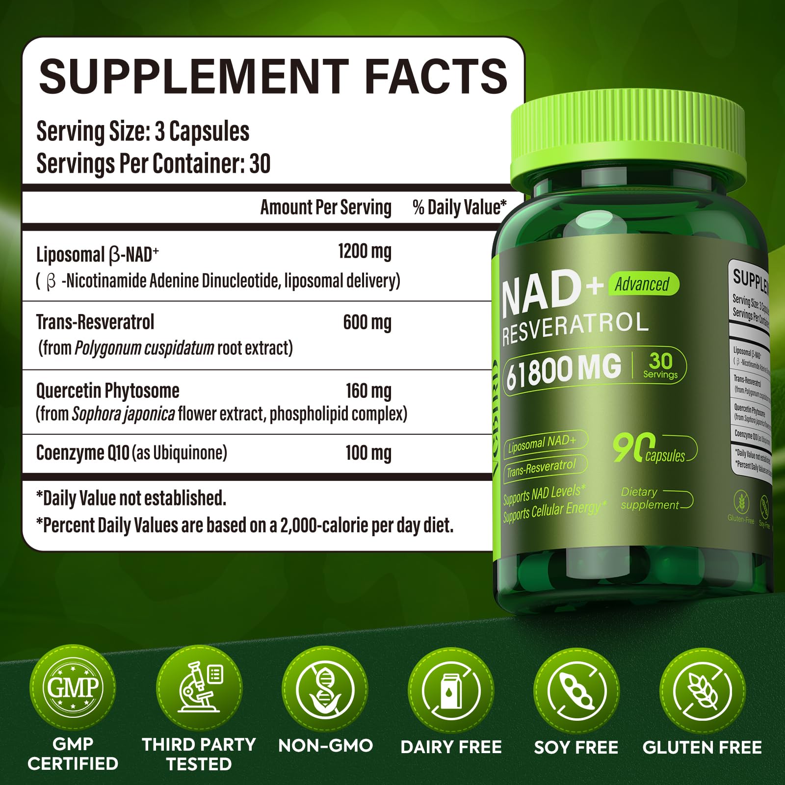 Nad Resveratrol Supplement 61800mg Per Bottle – Liposomal Nad+ Resveratrol for Women & Men – High Purity 1200mg Nad+ Supplement for Energy & Healthy Aging, Resveratrol, Quercetin, CoQ10 – 90 Counts VCBIRD buy australia supplements