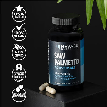 Saw Palmetto and L-Arginine for Men Capsules for Men's Health, 30 Servings | Vegan, Non-GMO Prostate Health Supplements for Men and Nitric Oxide Support, Urinary Tract Function and Endurance Support Gsupps Australia