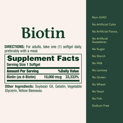 Nature's Bounty Biotin Hair Skin and Nails Vitamins, Supports Healthy Hair, Skin and Nails, 10,000 mcg, 120 Softgels (Pack of 1) Nature's Bounty
