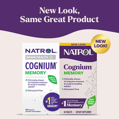 Natrol Cognium Memory, Brain Health Supplements for Adults, Brain Memory Supplements, Enhances Mental Agility in Healthy Adults, Natrol