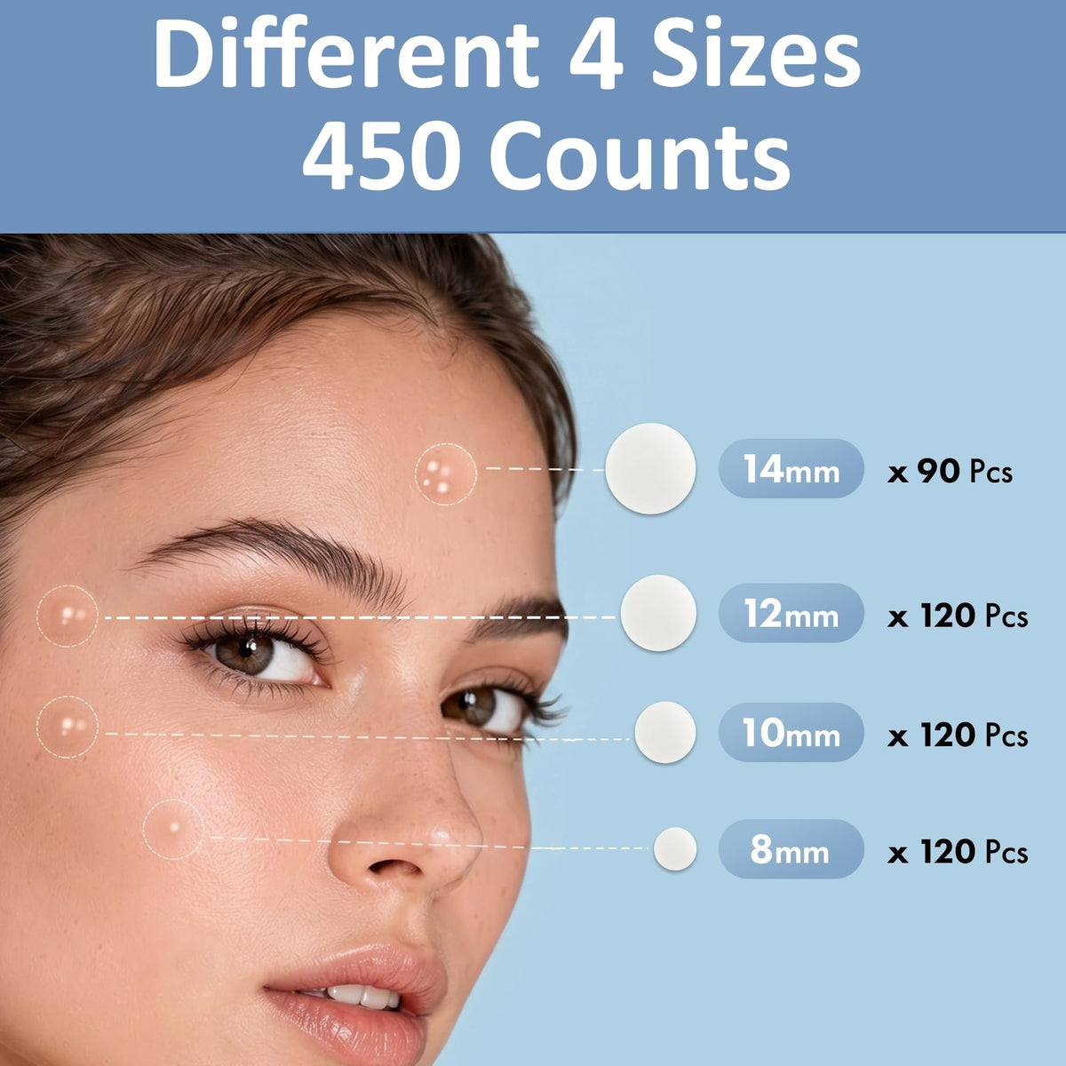 Hellados™ 450 Pimple Patches For Face, 4 Size Hydrocolloid Acne Patches Hellados