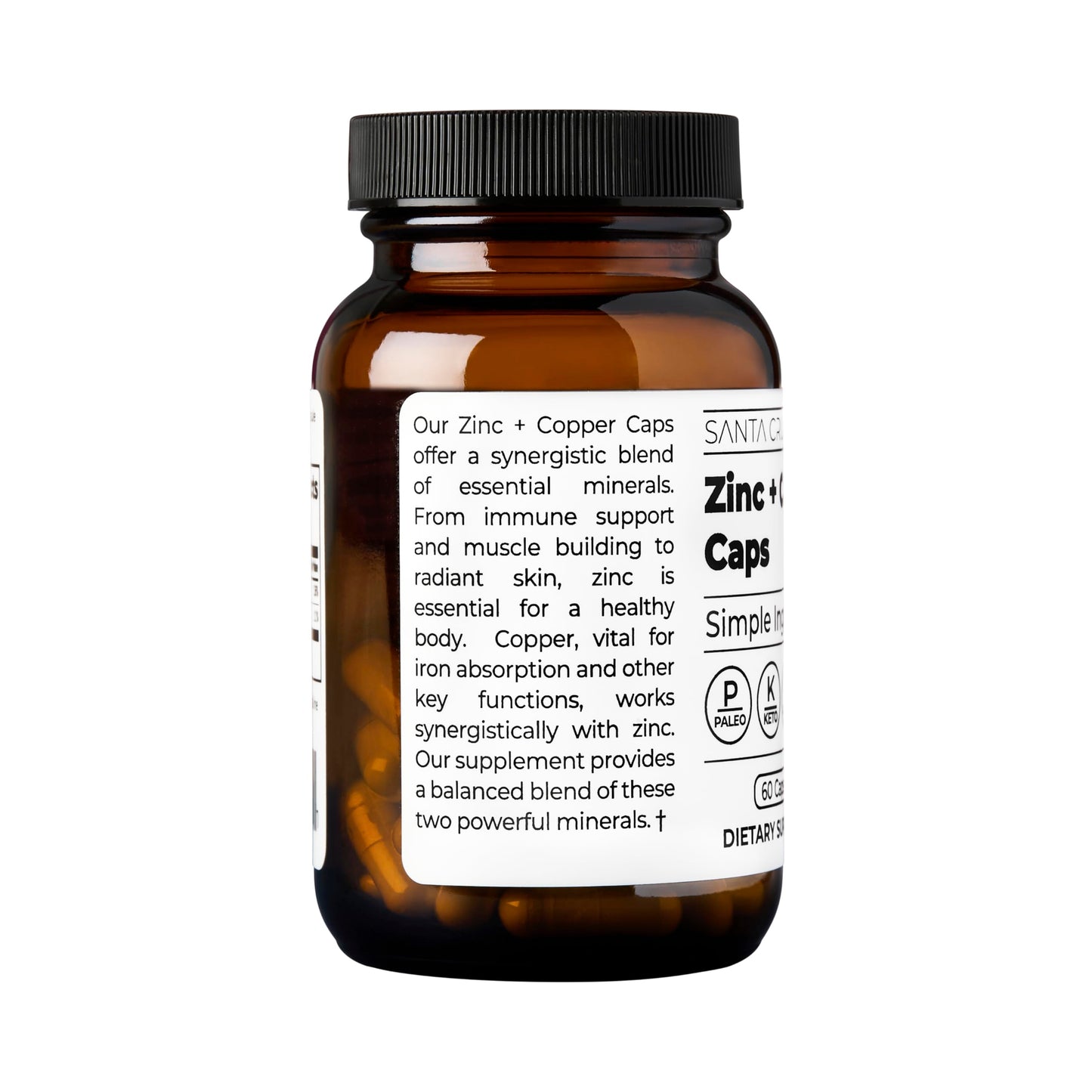 Santa Cruz Paleo, Zinc & Copper Mineral Supplement, High Absorption Formula, Zinc Supplement for Skin & Hair, L Methionine, Copper Gluconate, Trace Minerals Santa Cruz Paleo
