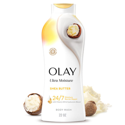 Olay Body Wash for Women, Ultra Moisture, 24hr Moisturizing, Hydrating & Refreshing, B3 Vitamin Complex, Free of Parabens & Phthalates, For All Skin Types, Shea Butter Scent, 22 fl oz Olay