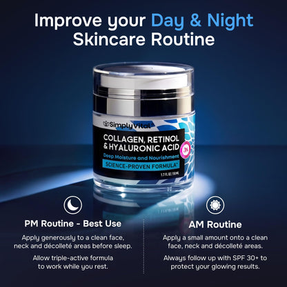 SimplyVital Face Moisturizer Retinol Collagen Hyaluronic Acid Cream 1.7 oz SimplyVital