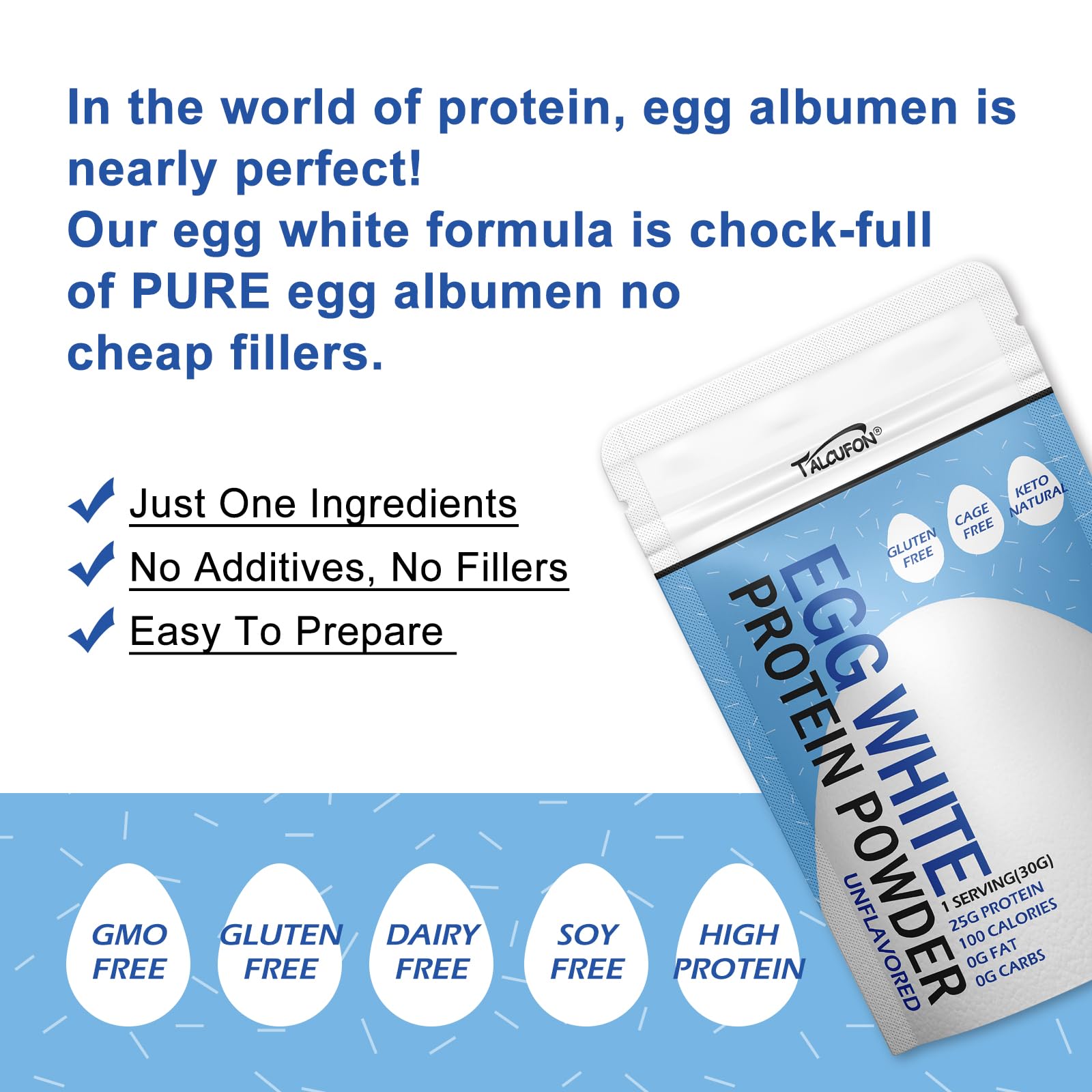Talcufon Egg White Protein Powder 8 Oz Pasteurized No Additives, High Protein, Gluten-Free Ideal for Baking and Cooking, Unflavored 227G Talcufon buy australia supplements