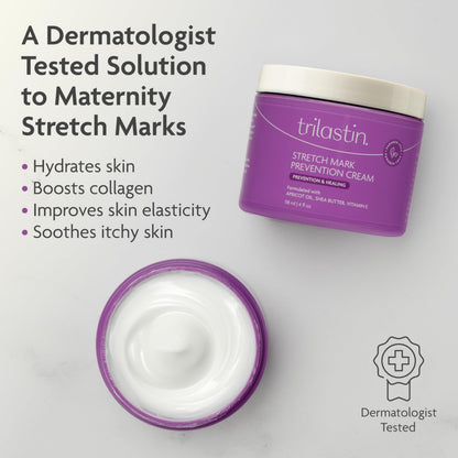 Trilastin Stretch Mark Cream for Pregnancy – Hydrating Belly Cream for Pregnant Women- Shea Butter & Vitamin E, Paraben Free, No Added Fragrances - Maternity Body Lotion for Belly, Hips, Thighs – 4 oz TriLASTIN