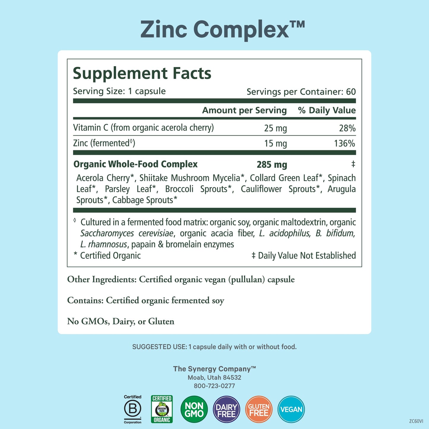 PURE SYNERGY Zinc Complex | Immune Support Supplement | Natural, Vegan Zinc Complex with Vitamin C and Organic Whole Foods | for Immune PURE SYNERGY
