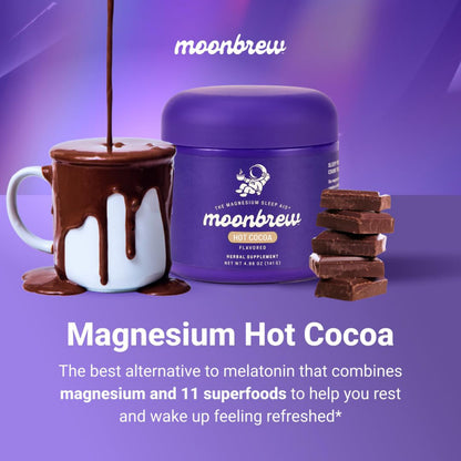 MoonBrew Nighttime Magnesium Hot Cocoa Jar, Natural Sleep Aid Drink Mix for Adults - Calming Melatonin-Free Sleep Support - Sleepy Hot Chocolate Powder with L-Theanine, MoonBrew