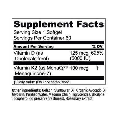 Live Conscious Vitamin K2 MK7 with D3 Supplement | Bone & Heart Health Support - Patented Vitamin K & Vitamin D3 5000 IU - 60 Softgels Live Conscious