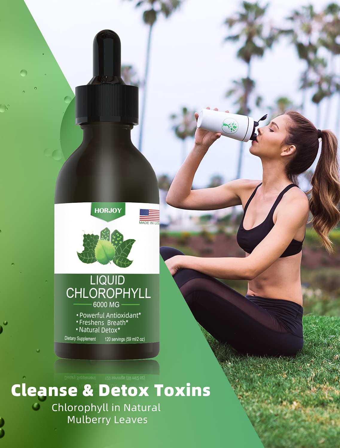 Chlorophyll Liquid Drops - 100% Natural Energy Booster and Immune Support - Internal Deodorant and Detox - Altitude Sickness Relief - Fast Absorption Horjoy