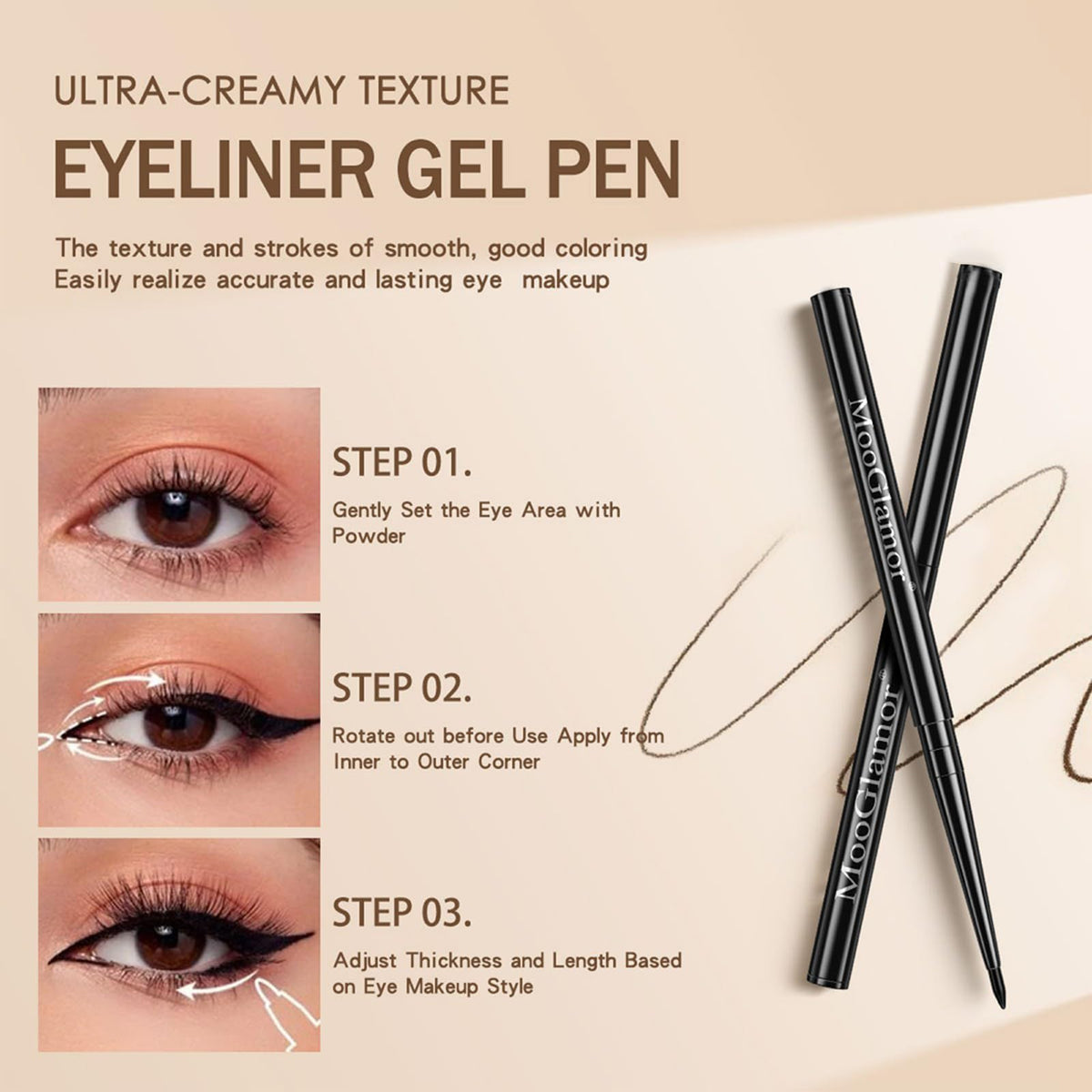MooGlamor 12 Pack Black Gel Eyeliner Pencil Waterproof Retractable Eyeliner MooGlamor