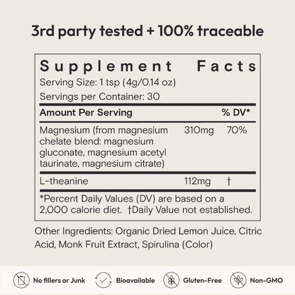 Moon Juice Magnesi-Om Magnesium Powder Supplement - Chelated Magnesium Complex + L-Theanine Blend for Rest, Relaxation & Regularity - Vegan, Non-GMO & No Sugar, Berry, 4.2 oz, 30 Servings