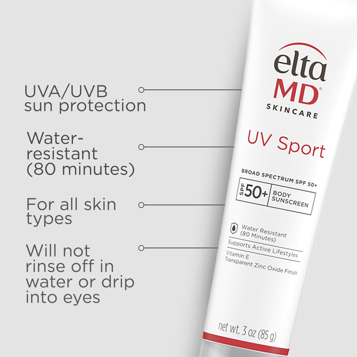 EltaMD UV Sport Sunscreen, Water and Sweat Resistant 80 Min, SPF 50, 3 oz EltaMD