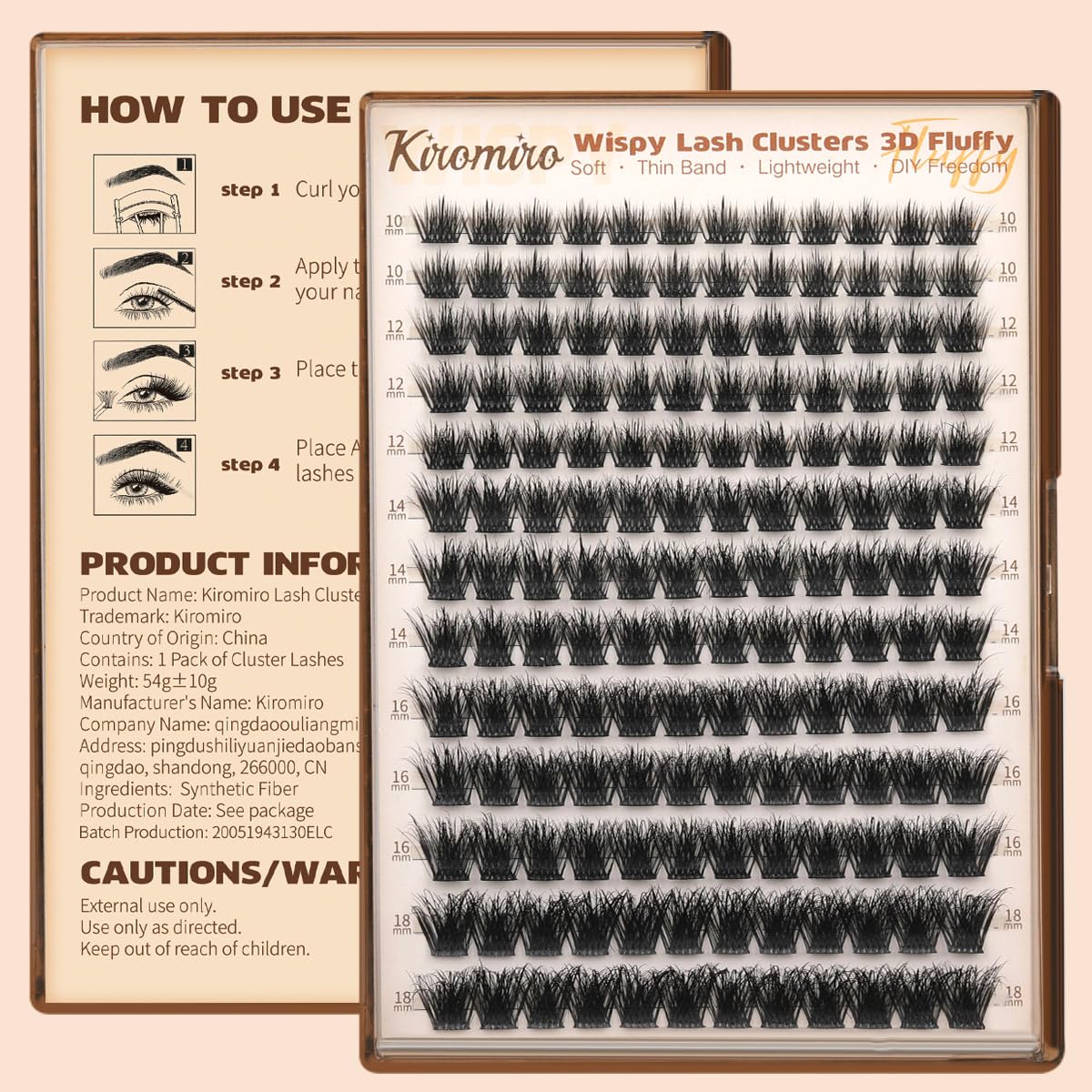 Kiromiro Fluffy Lash Clusters Wispy Cluster Eyelash Extensions 10–18mm Fairy Volume 3D D Curl DIY Lash Clusters 156pcs Thin Band Soft Individual Lashes Kiromiro