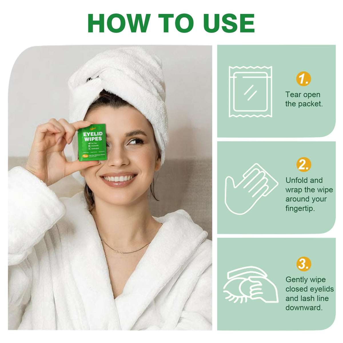 60PCS Tea Tree Oil Eyelid Wipes – Individually Wrapped Eye Lid Cleaning Wipes，Soothing For Sensitive Eyes, Stay Hydrated Lid Wipe Zeefpod