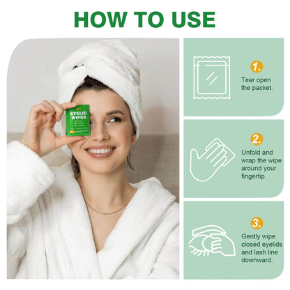 60PCS Tea Tree Oil Eyelid Wipes – Individually Wrapped Eye Lid Cleaning Wipes，Soothing For Sensitive Eyes, Stay Hydrated Lid Wipe Zeefpod