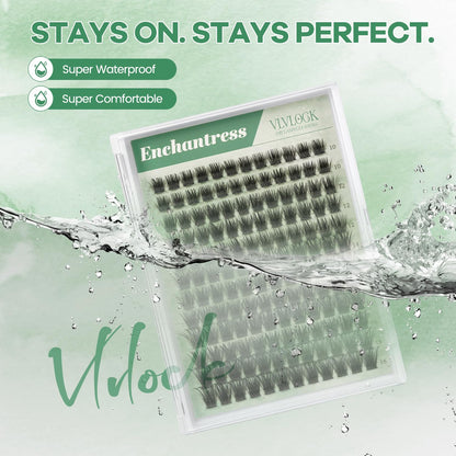 Enchantress Lash Clusters DIY Lash Extensions Individual Lashes Waterproof Long-Lasting Fluff & Weightless Look with Ultra-Thin Band Glue Remover Tweezer for Beginners(Enchantress Lashes, 10-18mm) VLVLOCK