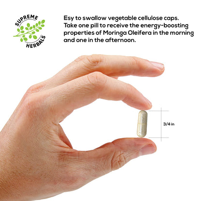 SUPREME HERBALS, 100% Raw and Pure Moringa Leaf Powder Capsules. Organic Certified Moringa Leaf. Natural Superfood with Essential Amino Acids SUPREME HERBALS