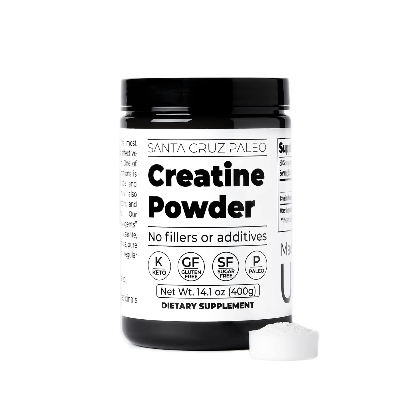 Santa Cruz Paleo, Creatine Monohydrate Powder Micronized, Unflavored Pre Workout and Muscle Support Supplement, Gluten Free Keto, Mix with Water or Shakes Santa Cruz Paleo