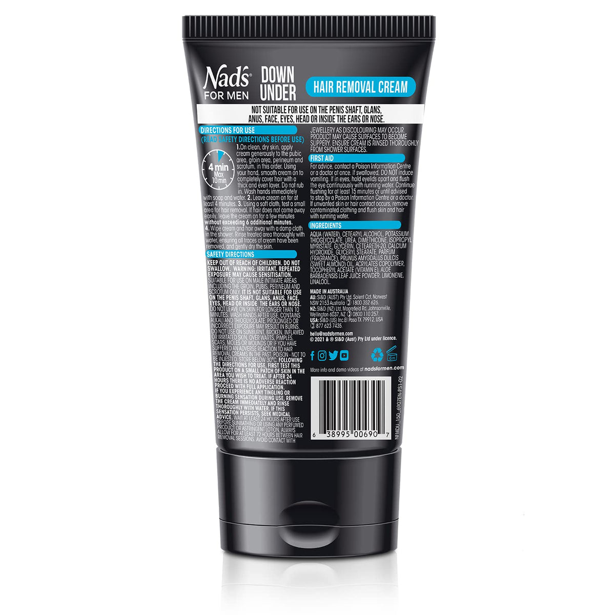 Nad's For Men Down Under Intimate Hair Removal Cream, Painless, 5.1oz Nad's For Men