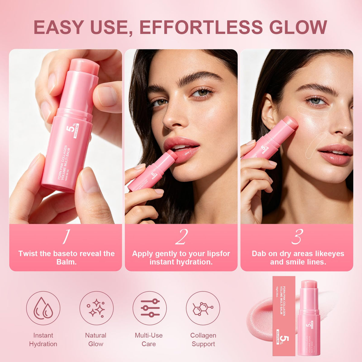 PDRN Pink Collagen Volume Multi Balm, Volufiline Stick 2PCS,Collagen Plump Vult