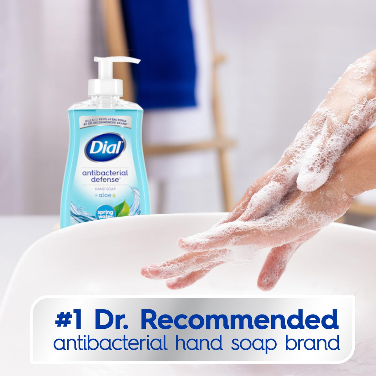 Dial Antibacterial Defense Liquid Hand Soap + Aloe, Spring Water Scent, 11 Fl Oz (Pack of 4), Dermatologist-Tested Hand Wash, Gentle Formula Dial