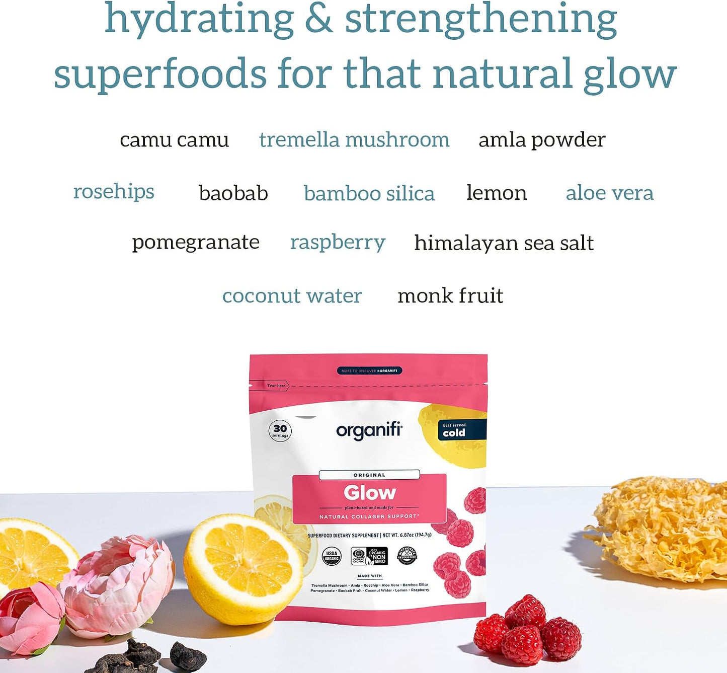 Organifi Glow - Vegan Collagen Powder for Women - Organic Flavored Water Ingredient, 30 Servings Gsupps Australia