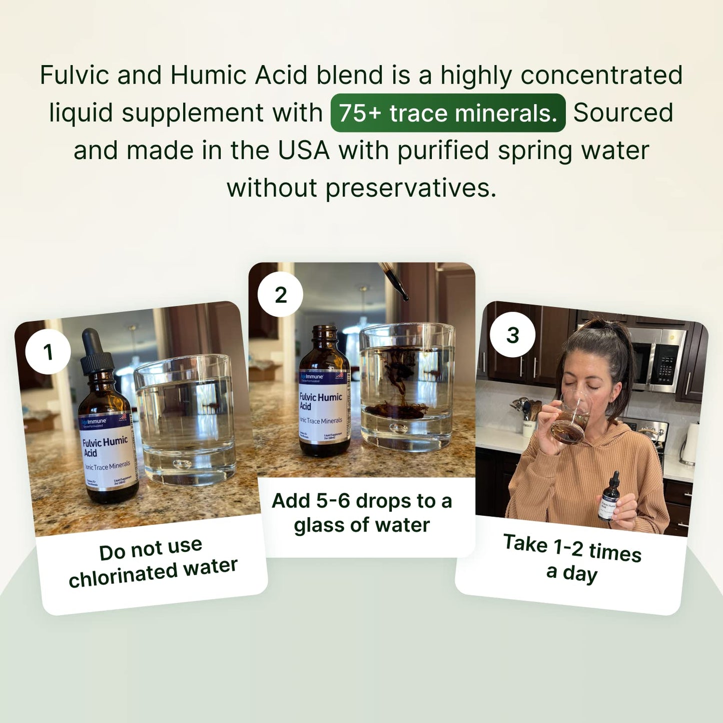 Fulvic Humic Acid 75 + Trace Minerals Liquid Supplement - Plant Derived in USA - Fulvic Acid Minerals Concentrate for Energy, Gut Health and Hydration AgeImmune