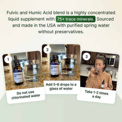 Fulvic Humic Acid 75 + Trace Minerals Liquid Supplement - Plant Derived in USA - Fulvic Acid Minerals Concentrate for Energy, Gut Health and Hydration AgeImmune