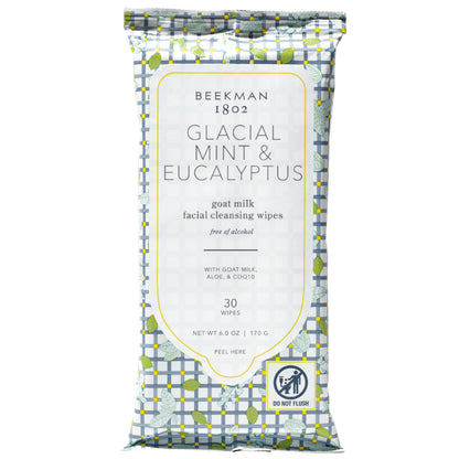 Beekman 1802 Goat Milk Face Wipes, Glacial Mint & Eucalyptus, 30 Count Beekman 1802