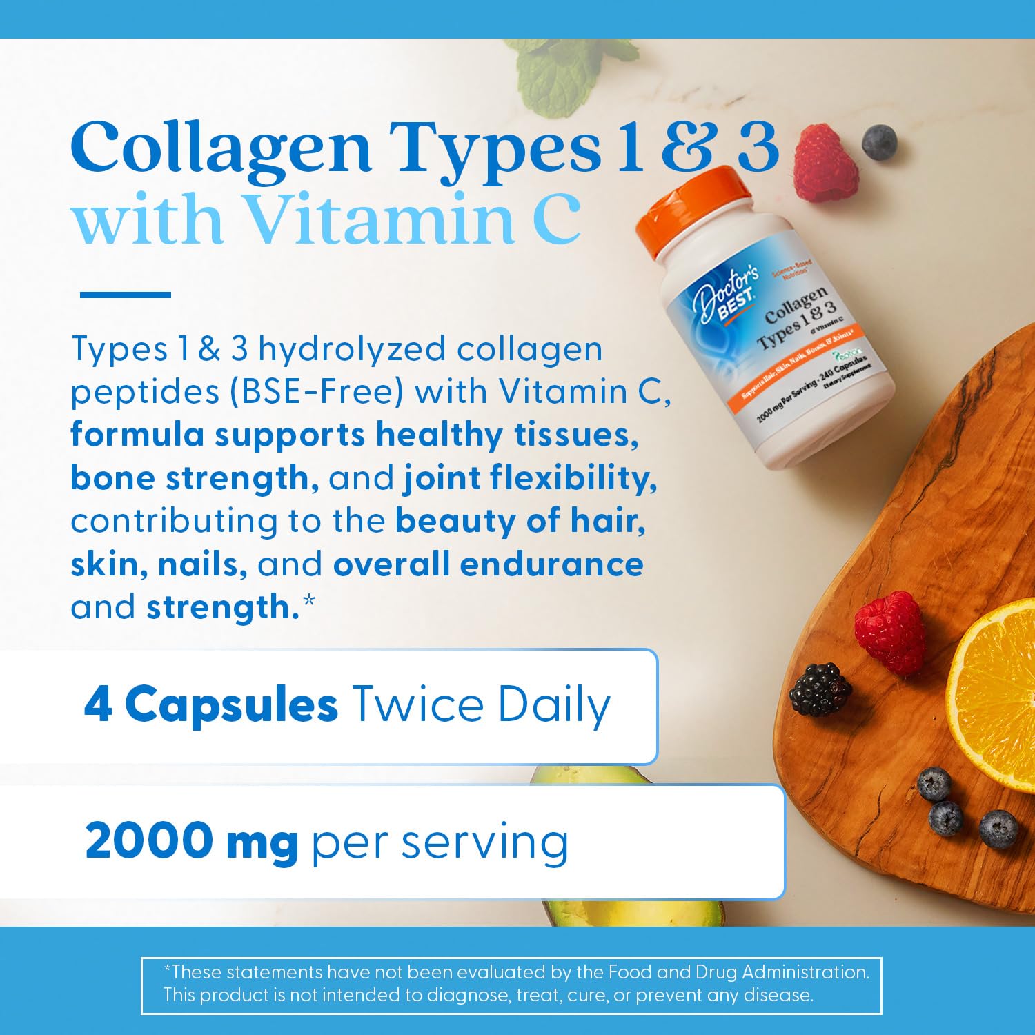Doctor's Best Collagen Types 1 & 3 with Vitamin C, Non-GMO, Gluten Free, Soy Free, Supports Hair, Skin, Nails, Tendons & Bones, 500 mg, 240 Caps (DRB-00263) Doctor's BEST buy australia supplements